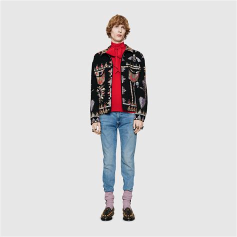 gucci corduroy jacket with buttons embroidery